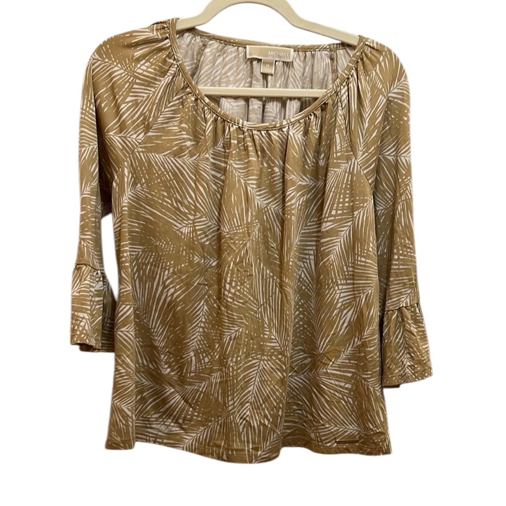 Michael Kors Tan and White Bell Sleeve Blouse